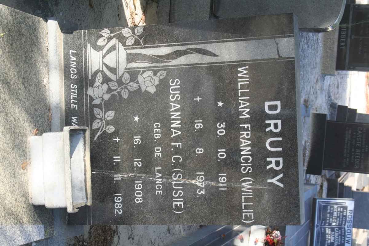 DRURY William Francis 1911-1973 &amp; Susanna F.C. DE LANGE 1908-1982