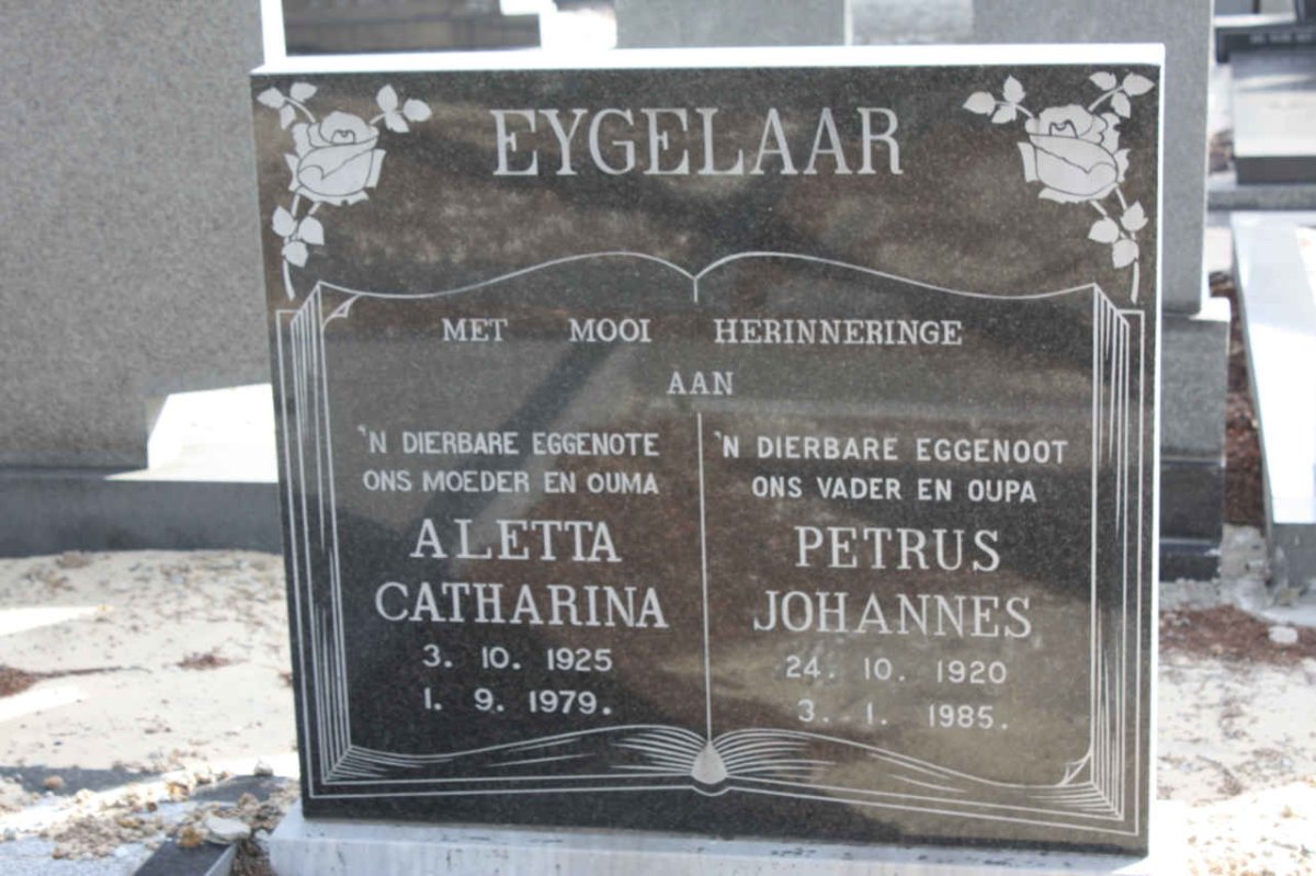 EYGELAAR Petrus Johannes 1920-1985 &amp; Aletta Catharina 1925-1979
