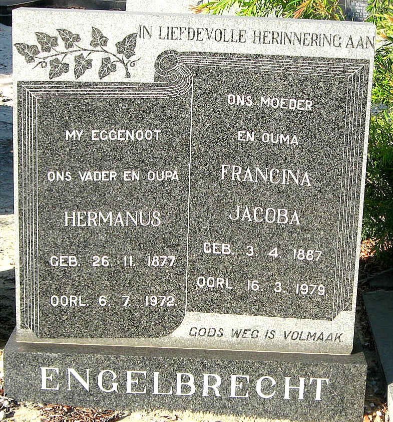 ENGELBRECHT Hermanus 1877-1972 &amp; Francina Jacoba 1887-1979