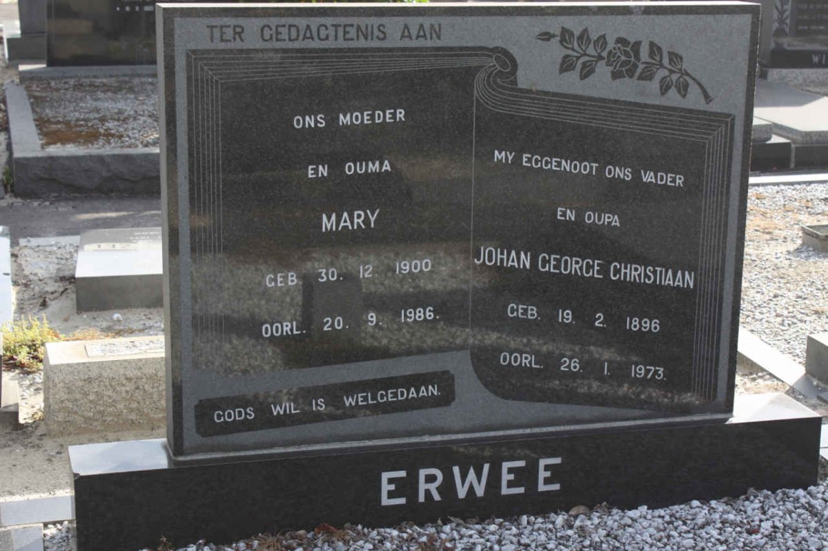 ERWEE Johan George Christiaan 1896-1973 &amp; Mary 1900-1986