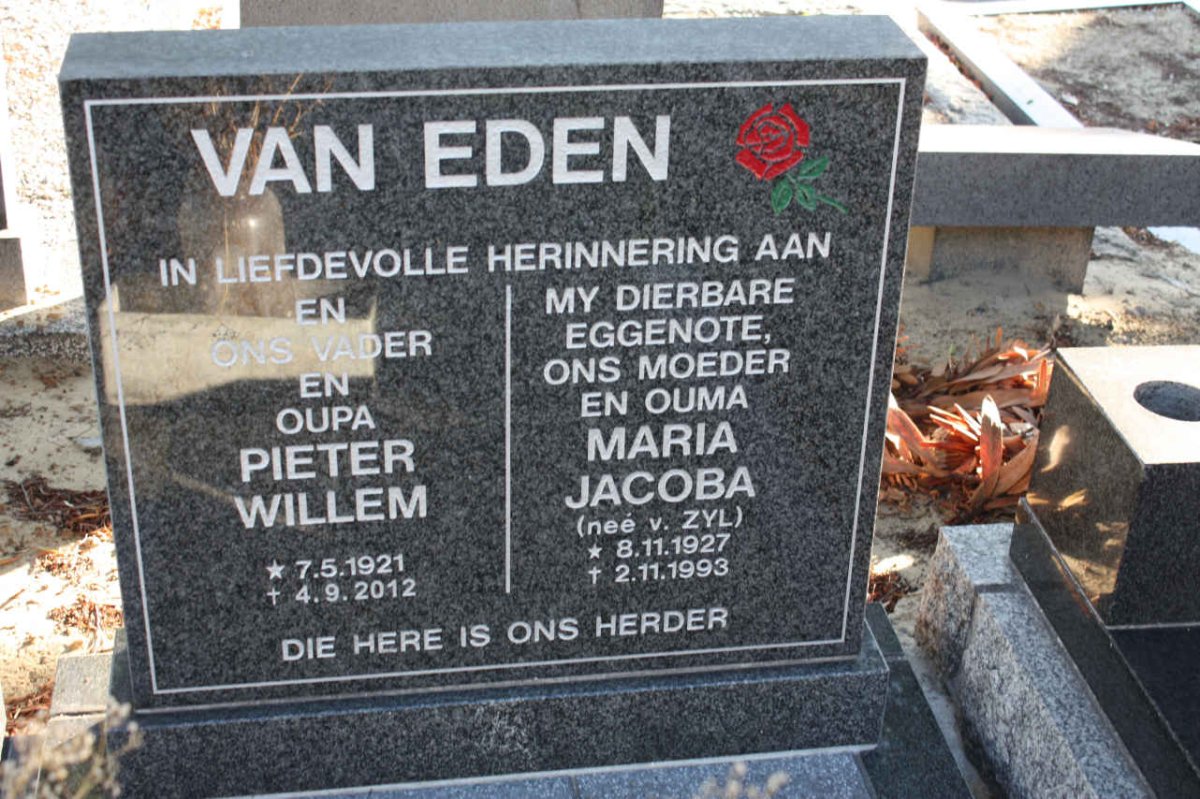 EDEN Pieter Willem, van 1921-2012 &amp; Maria Jacoba VAN ZYL 1927-1993