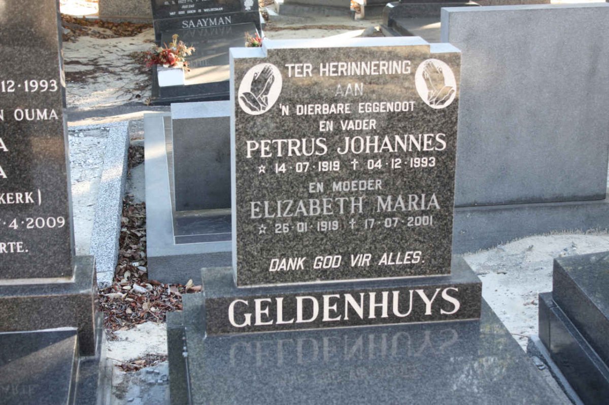 GELDENHUYS Petrus Johannes 1919-1993 &amp; Elizabeth Maria 1919-2001