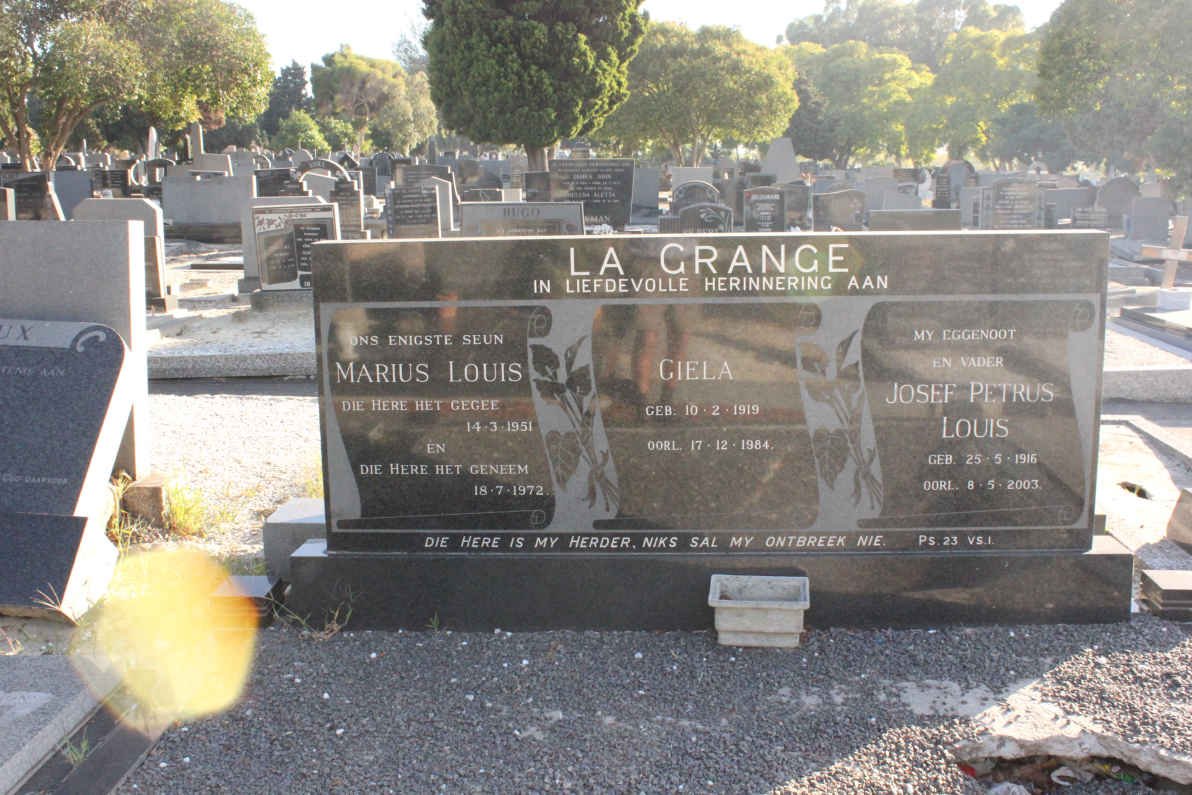 GRANGE Josef Petrus Louis, la 1916-2003 &amp; Ciela 1919-1984 :: LA GRANGE Marius Louis 1951-1973