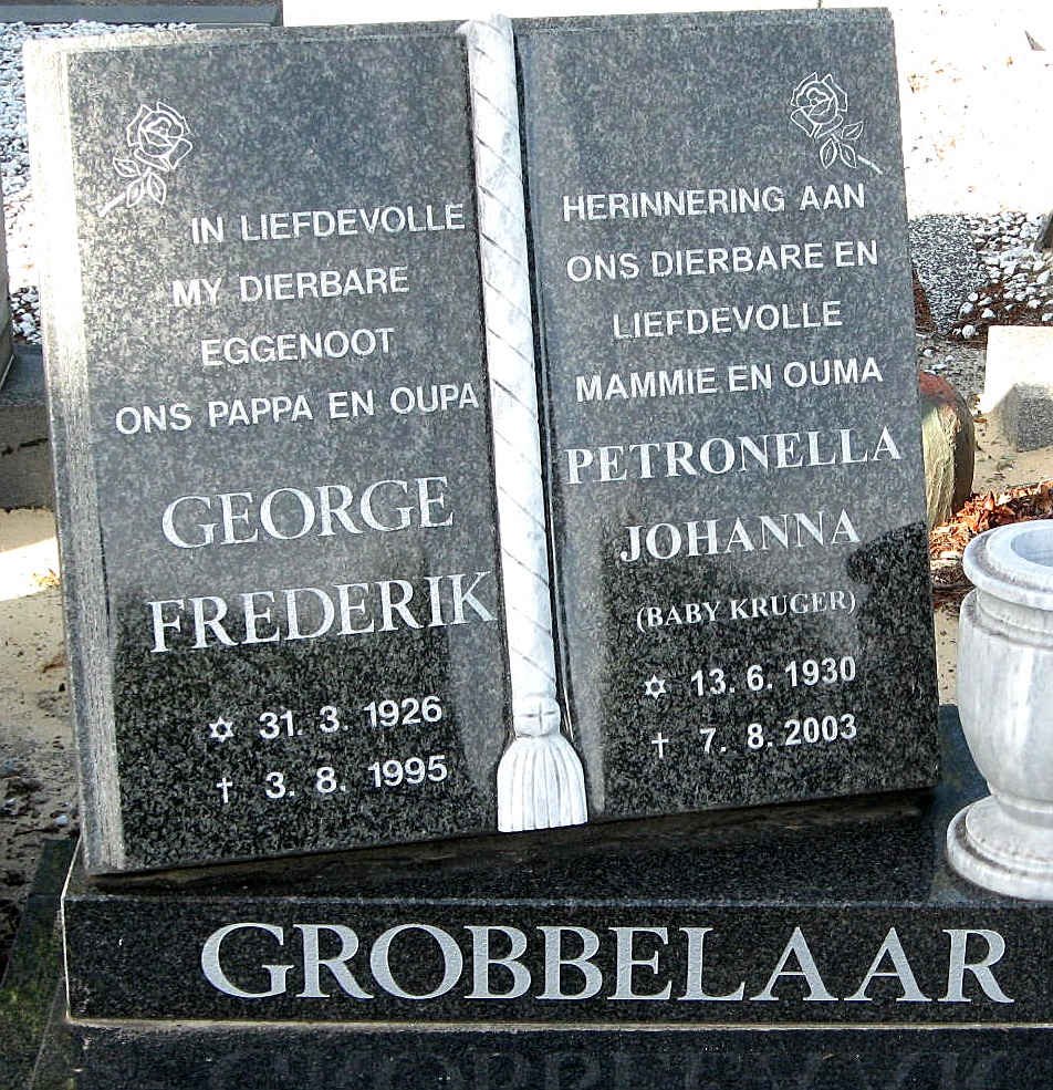 GROBBELAAR George Frederik 1926-1995 &amp; Petronella Johanna KRUGER 1930-2003