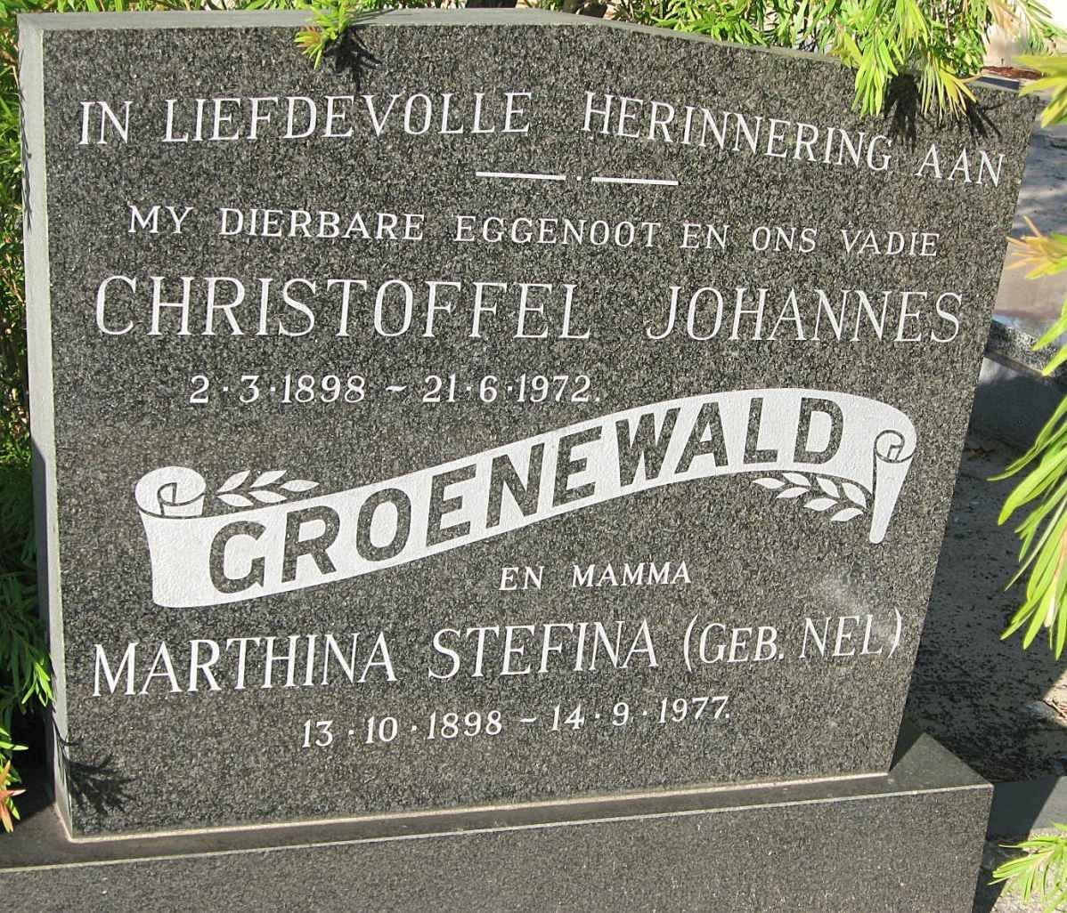 GROENEWALD Christoffel Johannes 1898-1972 &amp; Marthina Stefina NEL 1898-1977