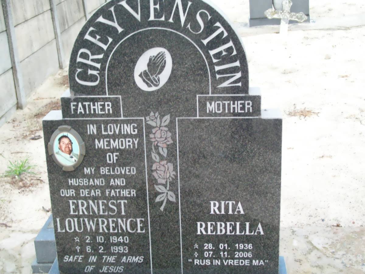 GREYVENSTEIN Ernest Louwrence 1940-1993 &amp; Rita Rebella 1938-2006