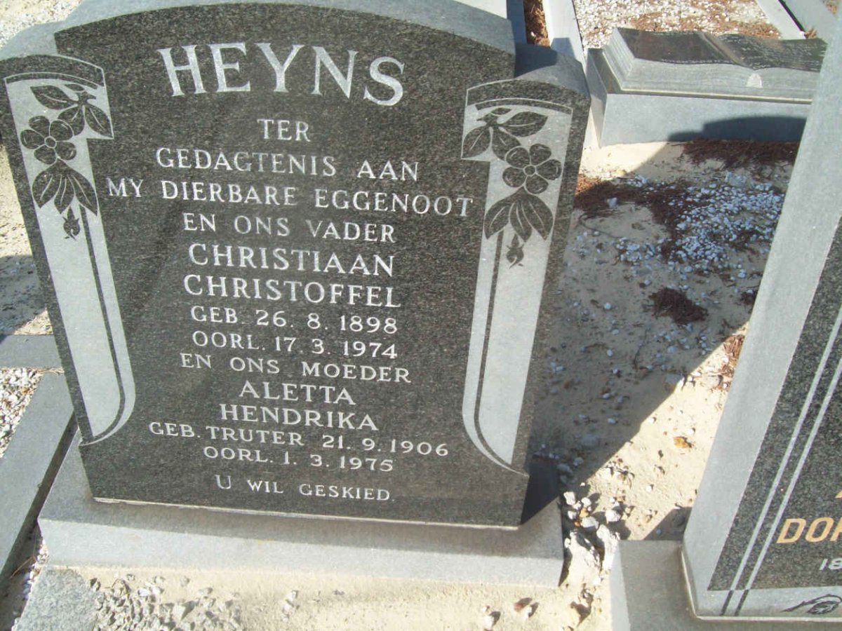 HEYNS Christiaan Christoffel 1898-1974 &amp; Aletta Hendrika TRUTER 1906-1975