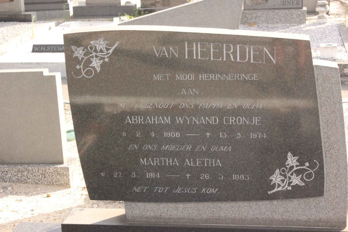 HEERDEN Abraham  Wynand Cronje, van 1908-1974 &amp; Martha Aletha 1914-1983