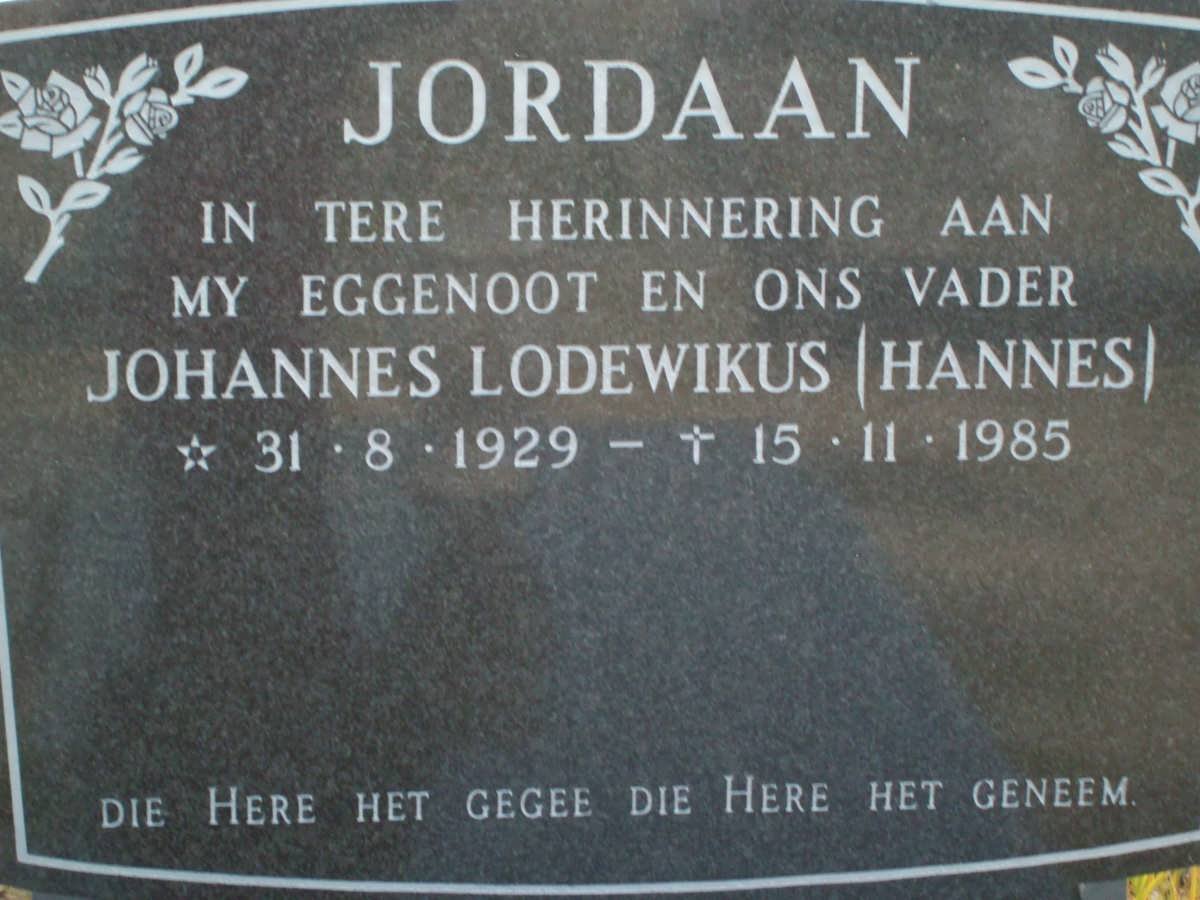 JORDAAN Johannes Lodewikus 1929-1985