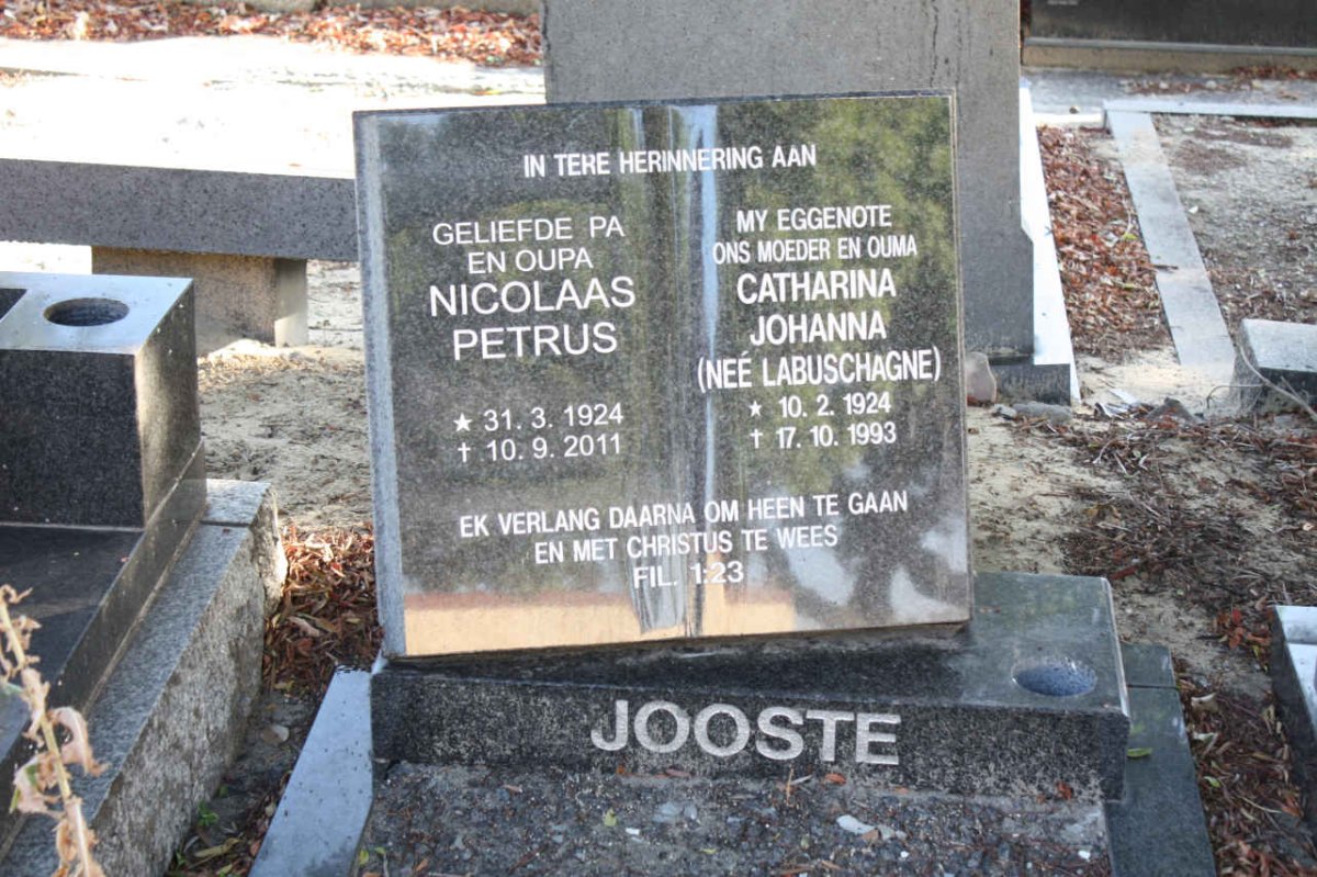 JOOSTE Nicolaas Petrus 1924-2011 &amp; Catharina Johanna LABUSCHAGNE 1924-1993