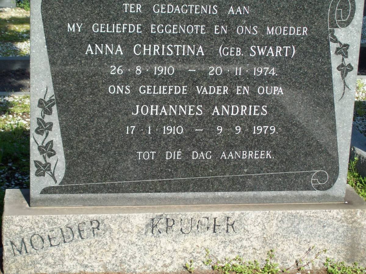 KRUGER Johannes Andries 1910-1979 &amp; Anna Christina SWART 1910-1974