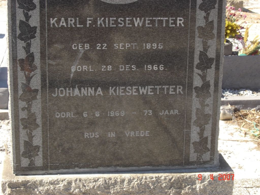 KIESEWETTER Karl F. 1895-1966 &amp; Johanna -1969