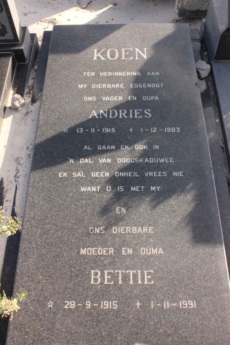 KOEN Andries 1915-1983 &amp; Bettie 1915-1991