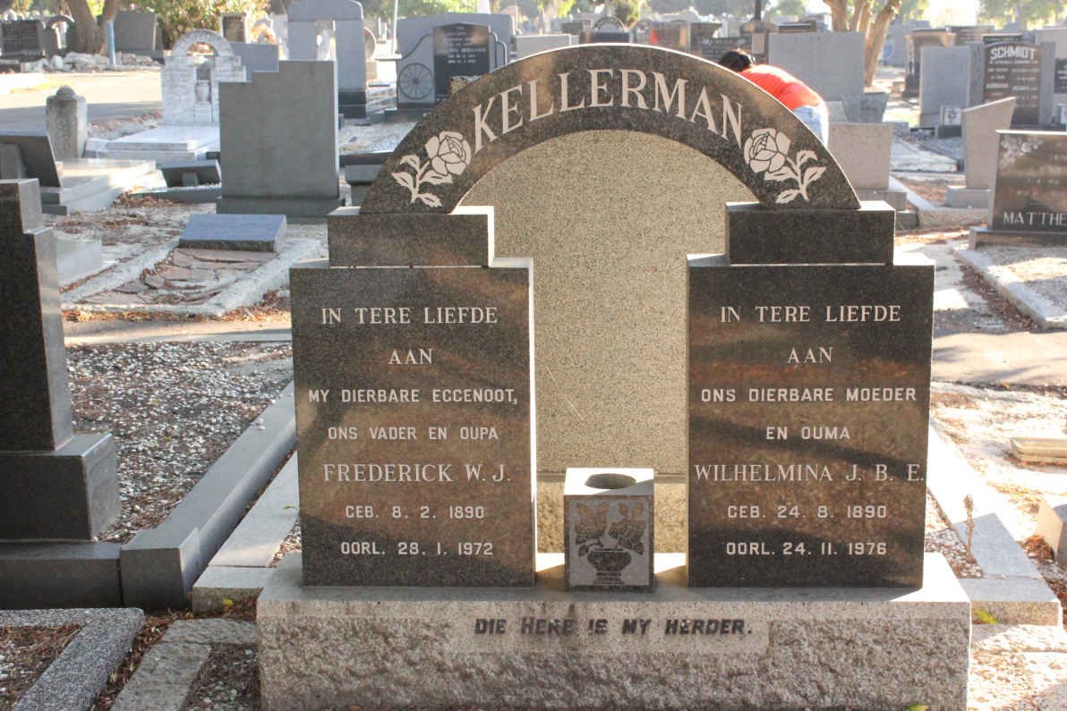 KELLERMAN Frederick W.J. 1890-1972 &amp; Wilhelmina J.B.E. 1890-1976