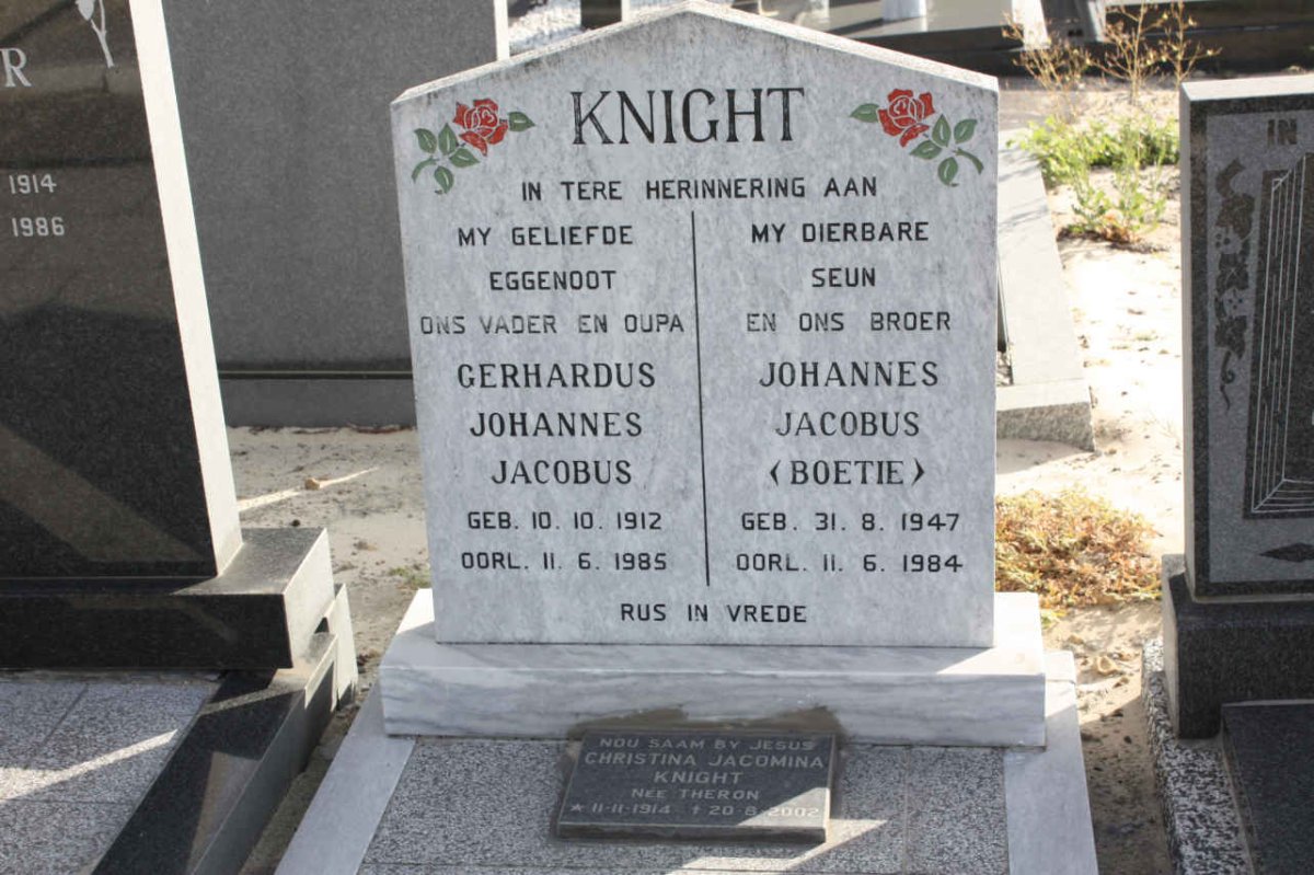 KNIGHT Gerhardus Johannes Jacobus 1912-1985 &amp; Christina Jacoba THERON 1914-2007 :: KNIGHT Johannes Jacobus 1947-1984