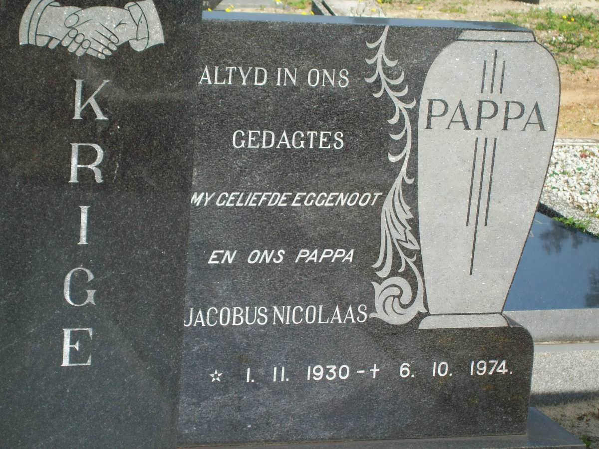 KRIGE Jacobus Nicolaas 1930-1974