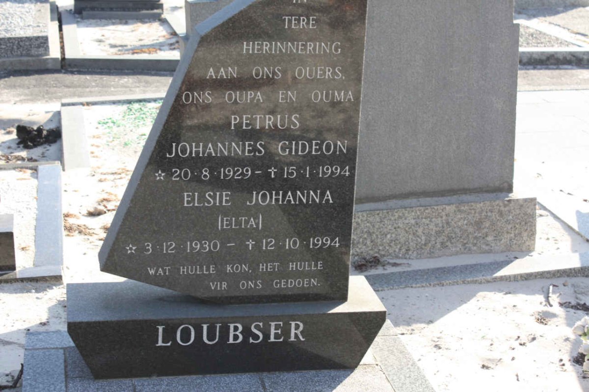 LOUBSER Petrus Johannes Gideon 1929-1994 &amp; Elsie Johanna 1930-1994