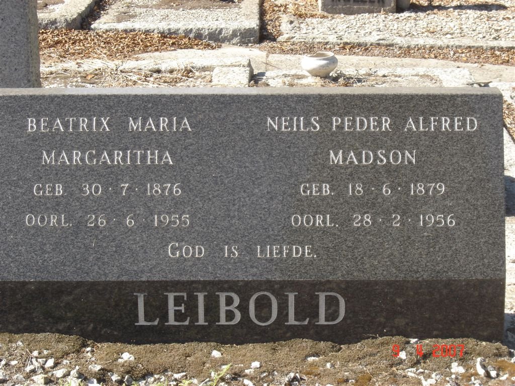 LEIBOLD Neils Peder Alfred Madson 1879-1956 &amp; Beatrix Maria Margaritha 1876-1955