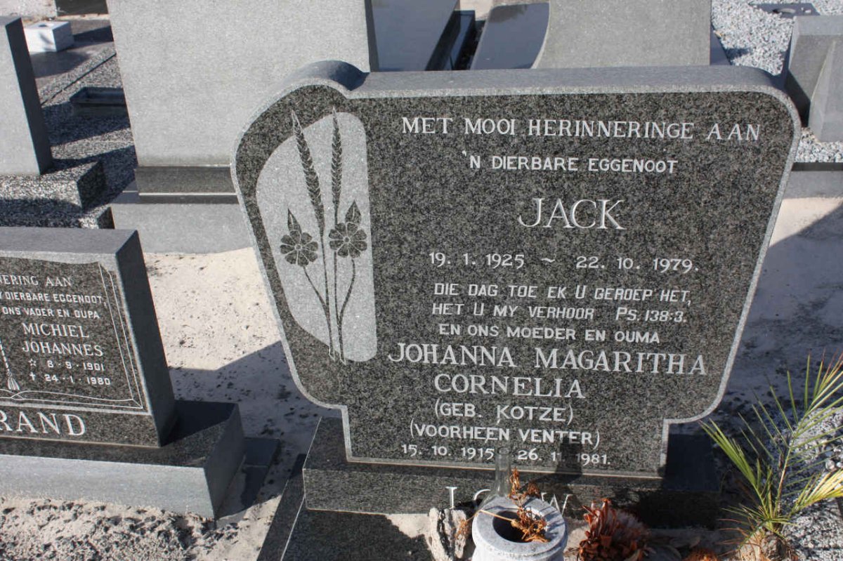 LOUW Jack 1925-1979 &amp; Johanna Margaretha Cornelia KOTZE voorheen VENTER 1915-1981