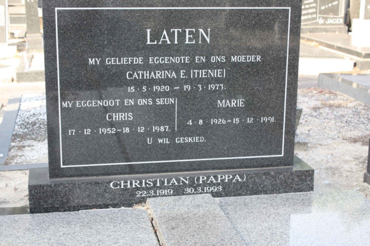 LATEN Christiaan 1919-1993 &amp; Catharina E. 1920-1973 :: LATEN Chris 1952-1987 :: LATEN Marie 1926-1991