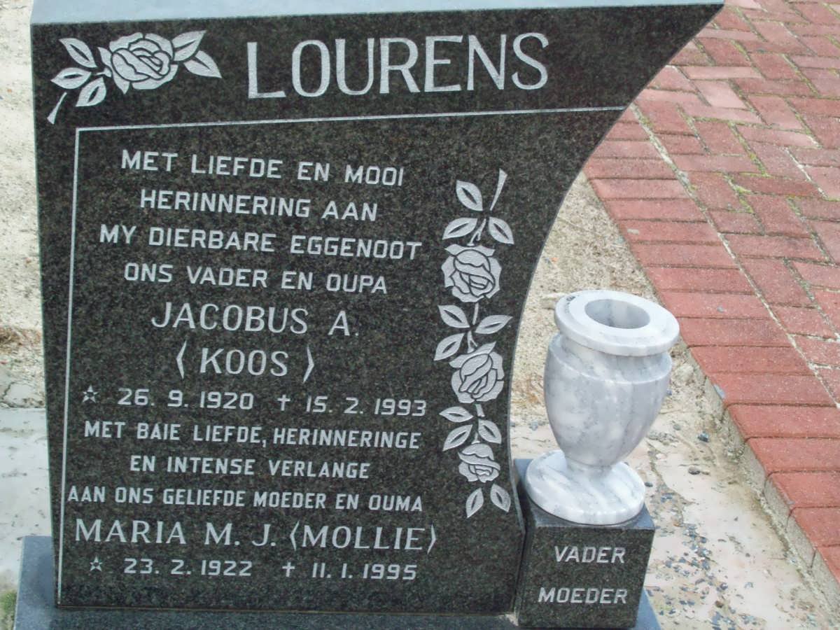 LOURENS Jacobus A. 1920-1993 &amp; Maria M.J. 1922-1995