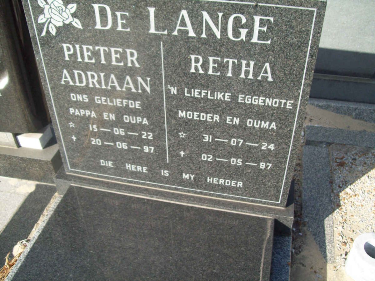 LANGE Pieter Adriaan, de 1922-1997 &amp; Retha 1924-1987