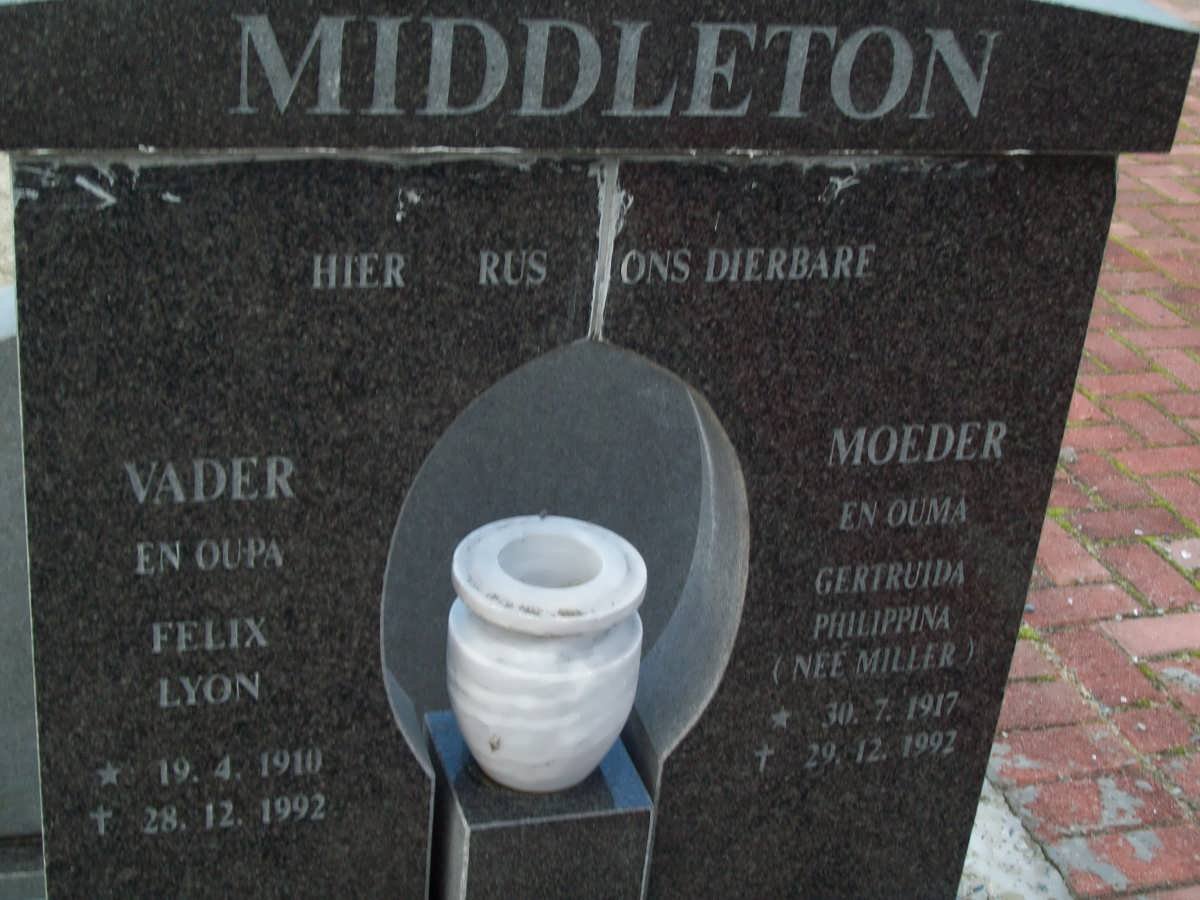 MIDDLETON Felix Lyon 1910-1992 &amp; Gertruida Philippina MILLER 1917-1992