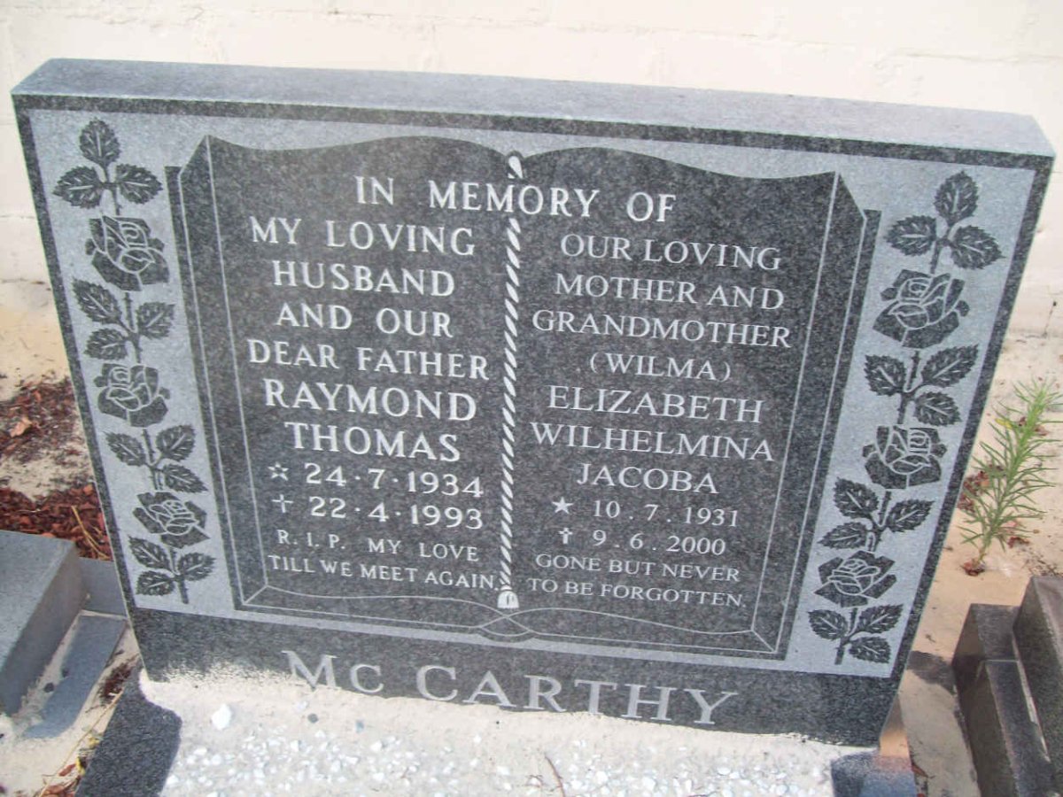 McCARTHY Raymond Thomas 1934-1993 &amp; Elizabeth Wilhelmina Jacoba 1931-2000