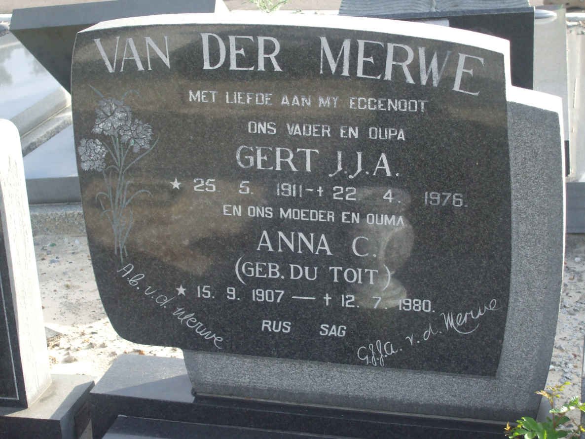 MERWE Gert J.J.A., van der 1911-1976 &amp; Anna C. DU TOIT 1907-1980