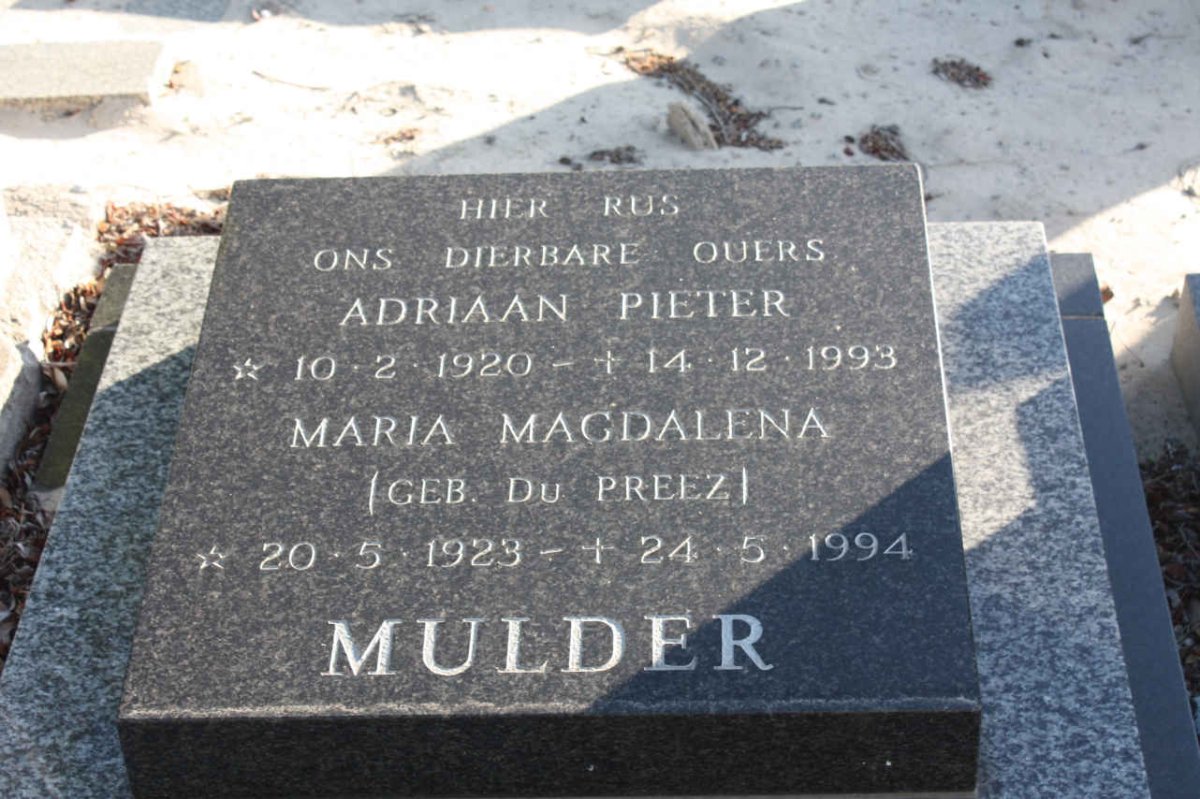 MULDER Adriaan Pieter 1920-1993 &amp; Maria Magdalena DU PREEZ 1923-1994