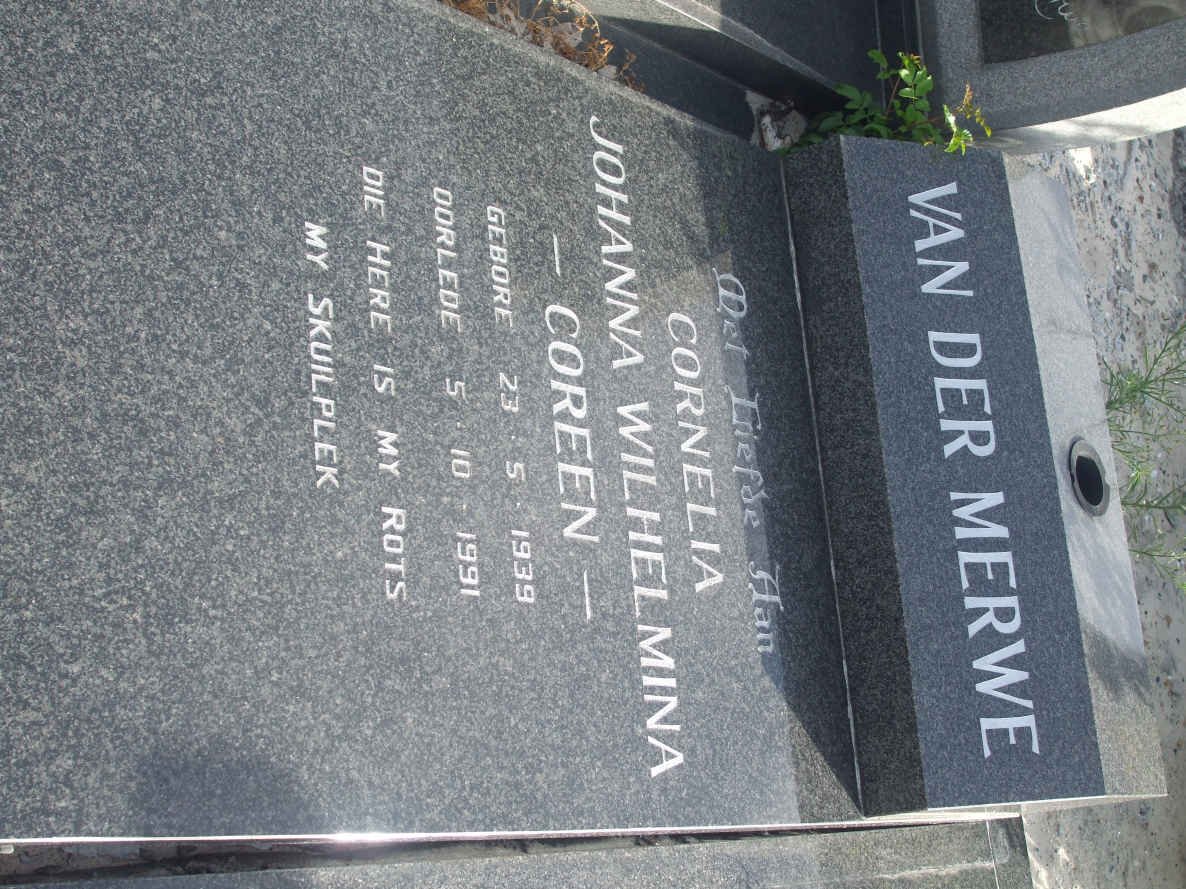 MERWE Cornelia Johanna Wilhelmina, van der 1939-1991