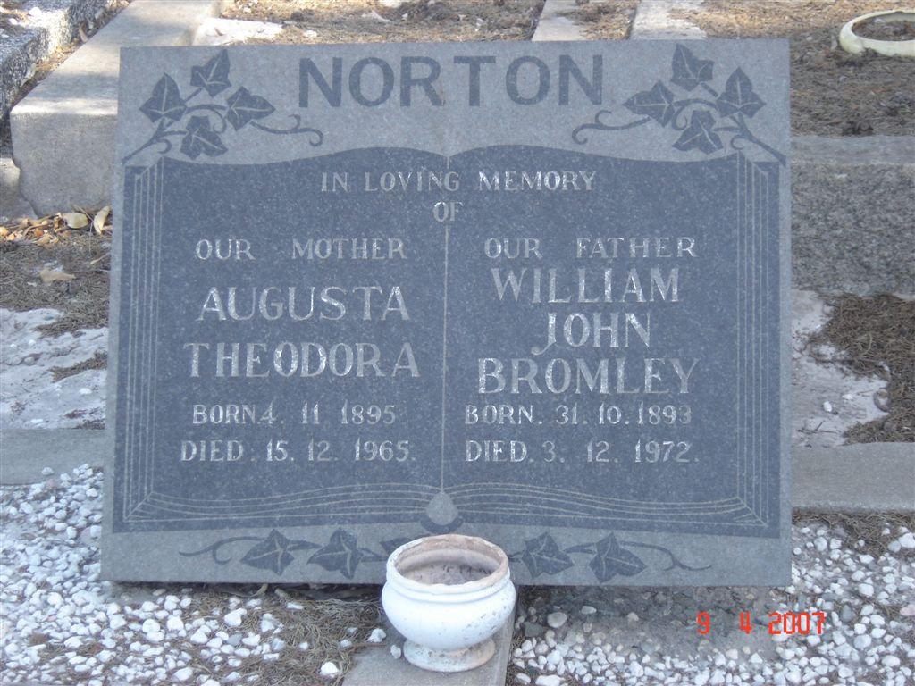 NORTON William John Bromley 1893-1972 &amp; Augusta Theodora 1895-1965