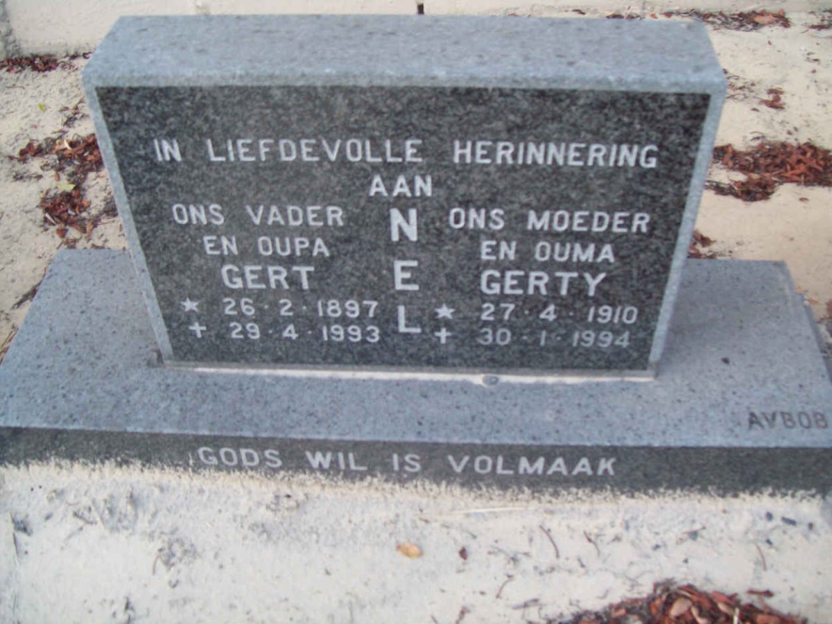 NEL Gert 1897-1993 &amp; Gerty 1910-1994