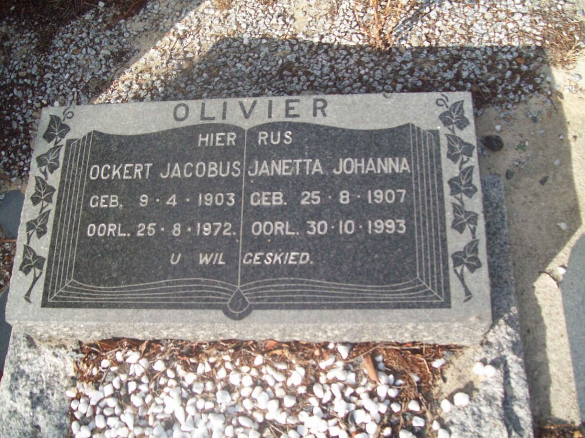 OLIVIER Ockert Jacobus 1903-1972 &amp; Janetta Johanna 1907-1993