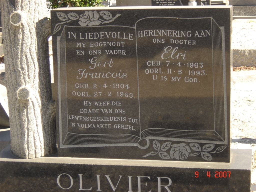 OLIVIER Gert Francois 1904-1965 :: OLIVIER Elri 1963-1993