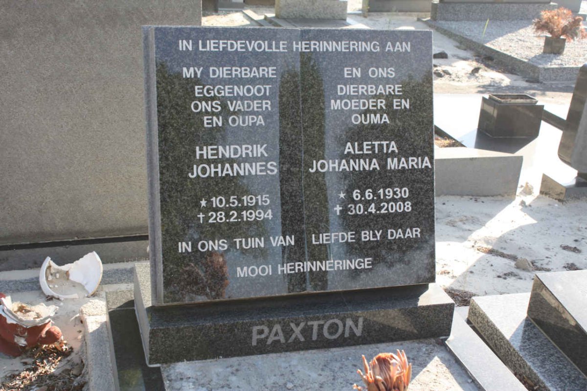 PAXTON Hendrik Johannes 1915-1994 &amp; Aletta Johanna Maria 1930-2008