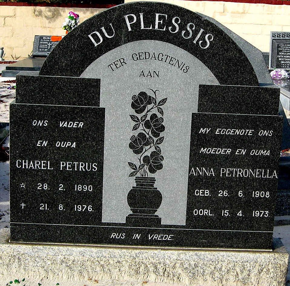 PLESSIS Charel Petrus, du 1890-1976 &amp; Anna Petronella 1908-1973