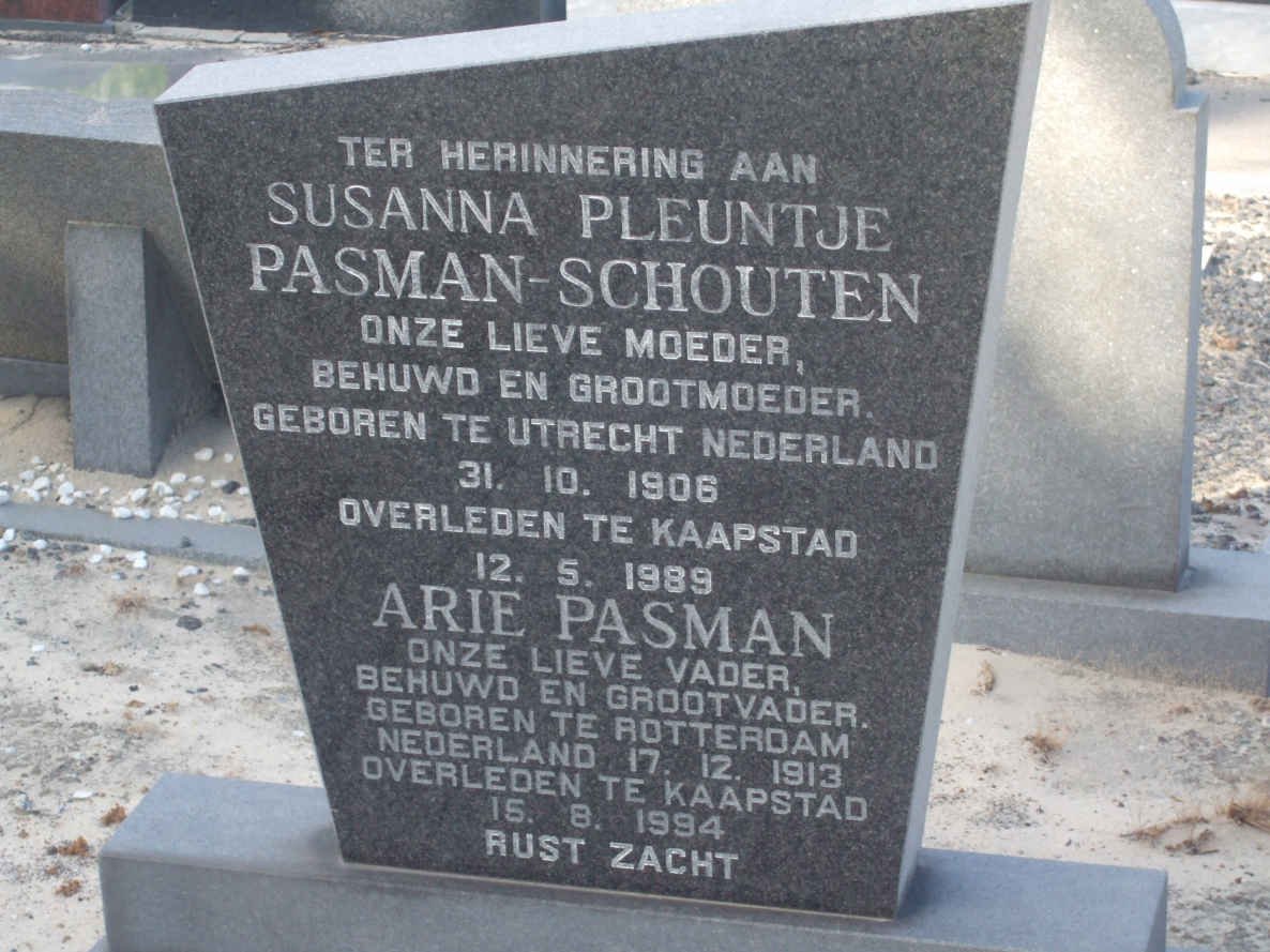 PASMAN Arie 1913-1994 &amp; PASMAN-SCHOUTEN Susanna Pleuntje 1908-1989