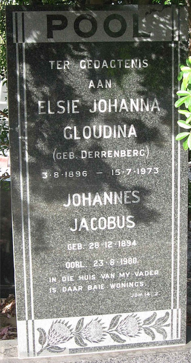 POOL Johannes Jacobus 1894-1980 &amp; Elsie Johanna Gloudina DERRENBERG 1896-1973