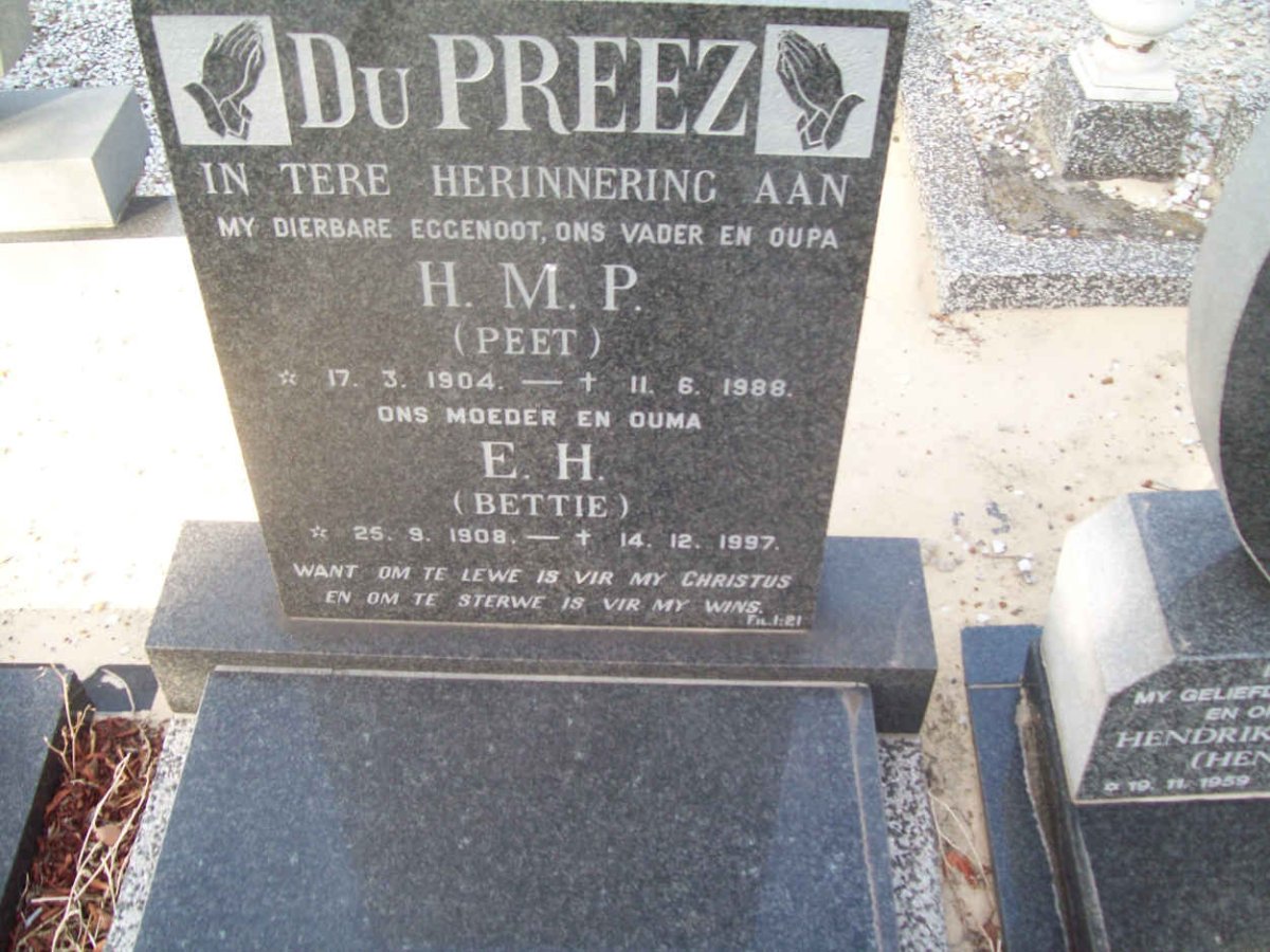 PREEZ H.M.P., du 1904-1988 &amp; E.H. 1908-1997