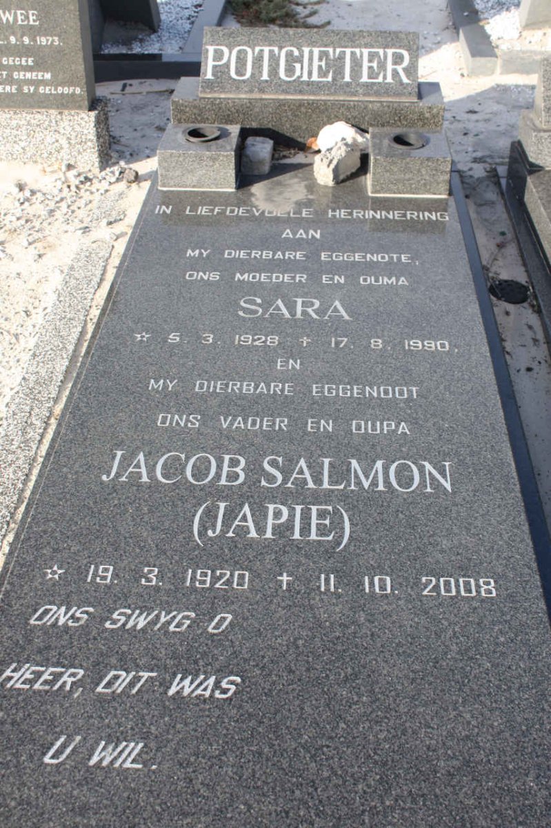 POTGIETER Jacob Salmon 1920-2008 &amp; Sara 1928-1980