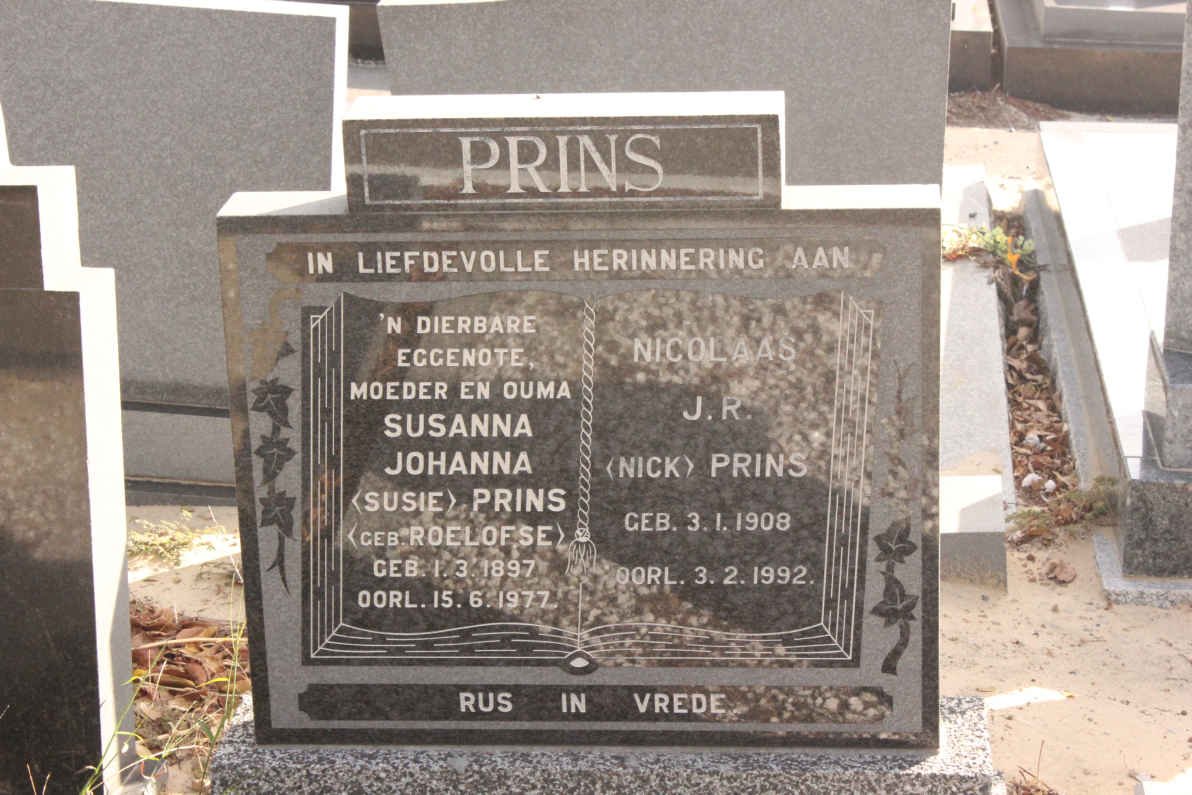 PRINS Nicolaas J.R. 1908-1992 &amp; Susanna Johanna ROELOFSE 1897-1977