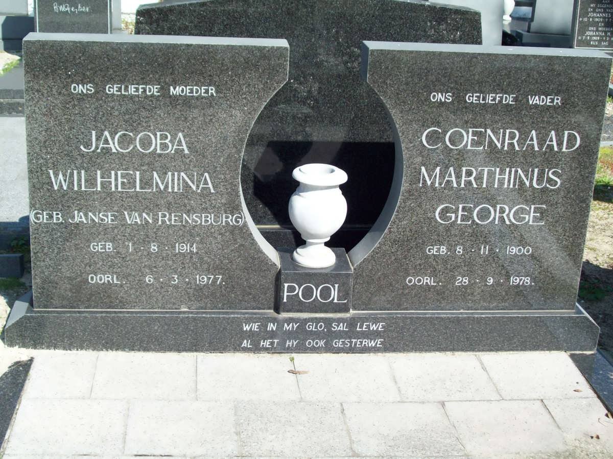 POOL Coenraad Marthinus George 1900-1978 &amp; Jacoba Wilhelmina JANSE VAN RENSBURG 1914-1977