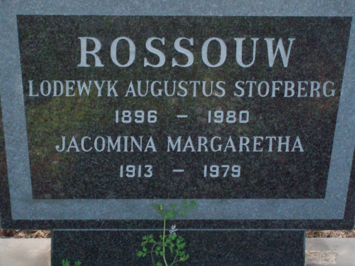 ROSSOUW Lodewyk Augustus Stofbeerg 1896-1980 &amp; Jacomina Margaretha 1913-1979