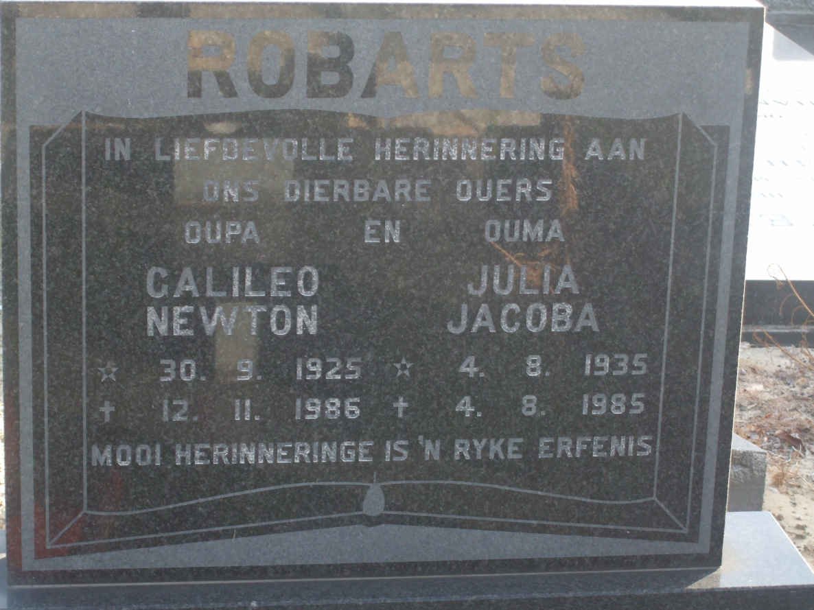 ROBARTS Calileo Newton 1925-1986 &amp; Julia Jacoba 1935-1985