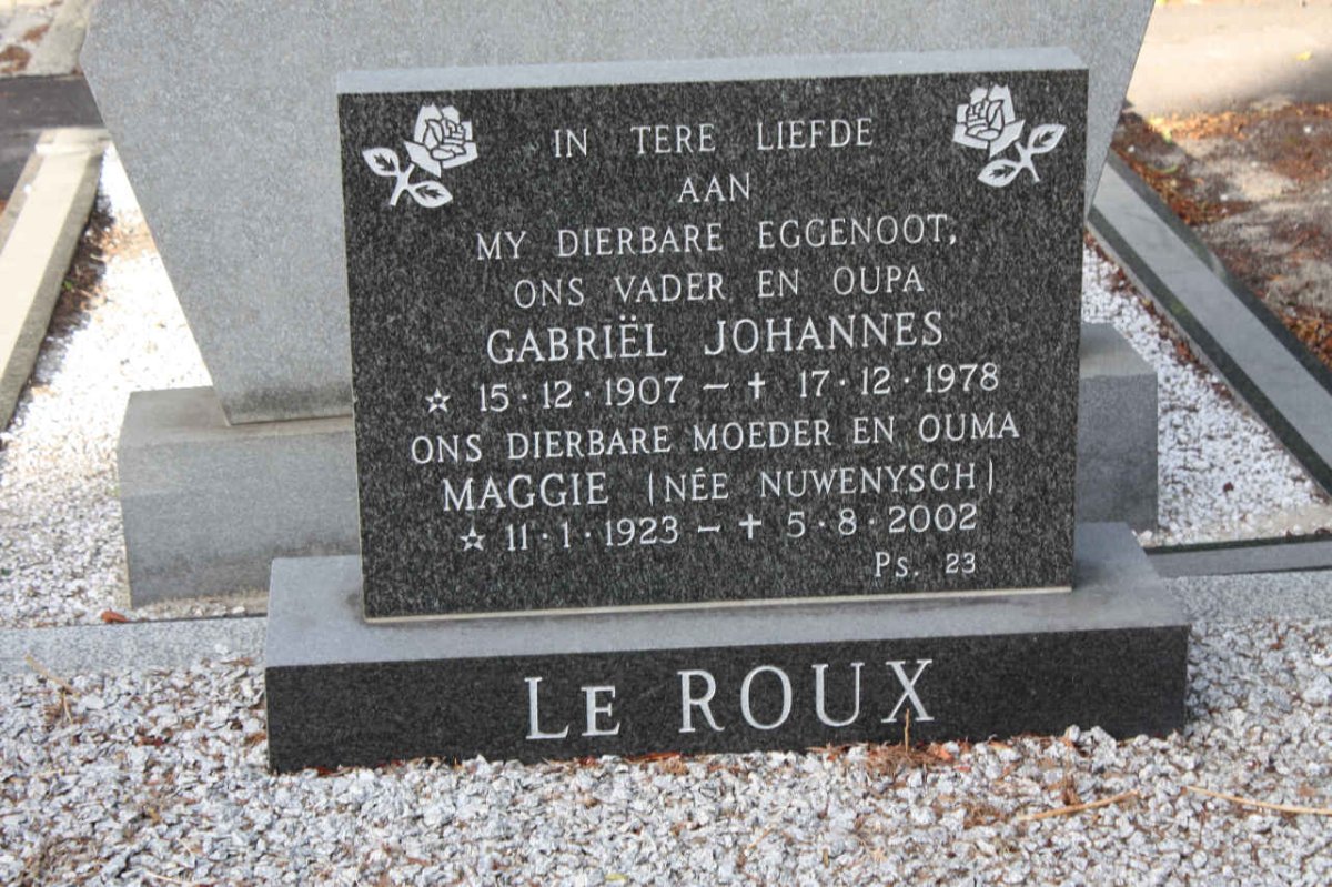 ROUX Gabriel Johannes, le 1907-1978 &amp; Maggie NUWENYSCH 1923-2002
