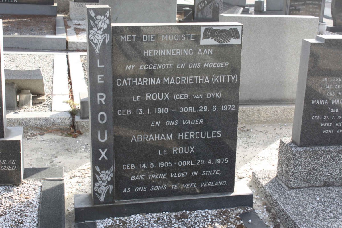 ROUX Abraham Hercules, le 1905-1975 &amp; Catharina Magrietha VAN DYK 1910-1972