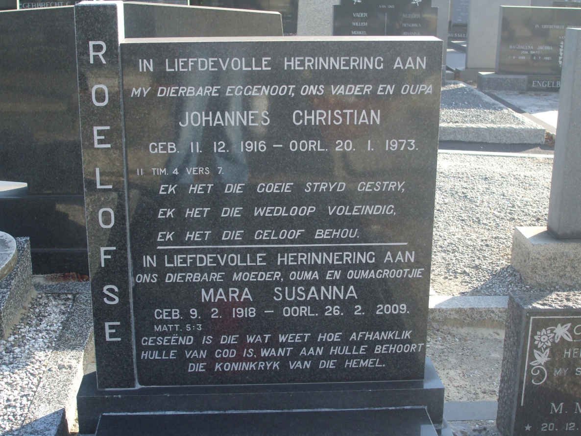 ROELOFSE Johannes Christian 1916-1973 &amp; Mara Susanna 1918-2009