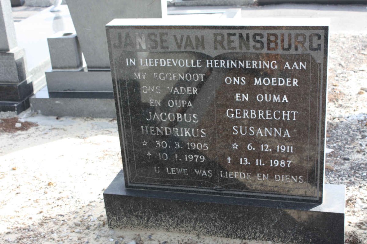 RENSBURG Jacobus Hendrikus, Janse van 1905-1979 &amp; Gerbrecht Susanna 1911-1987
