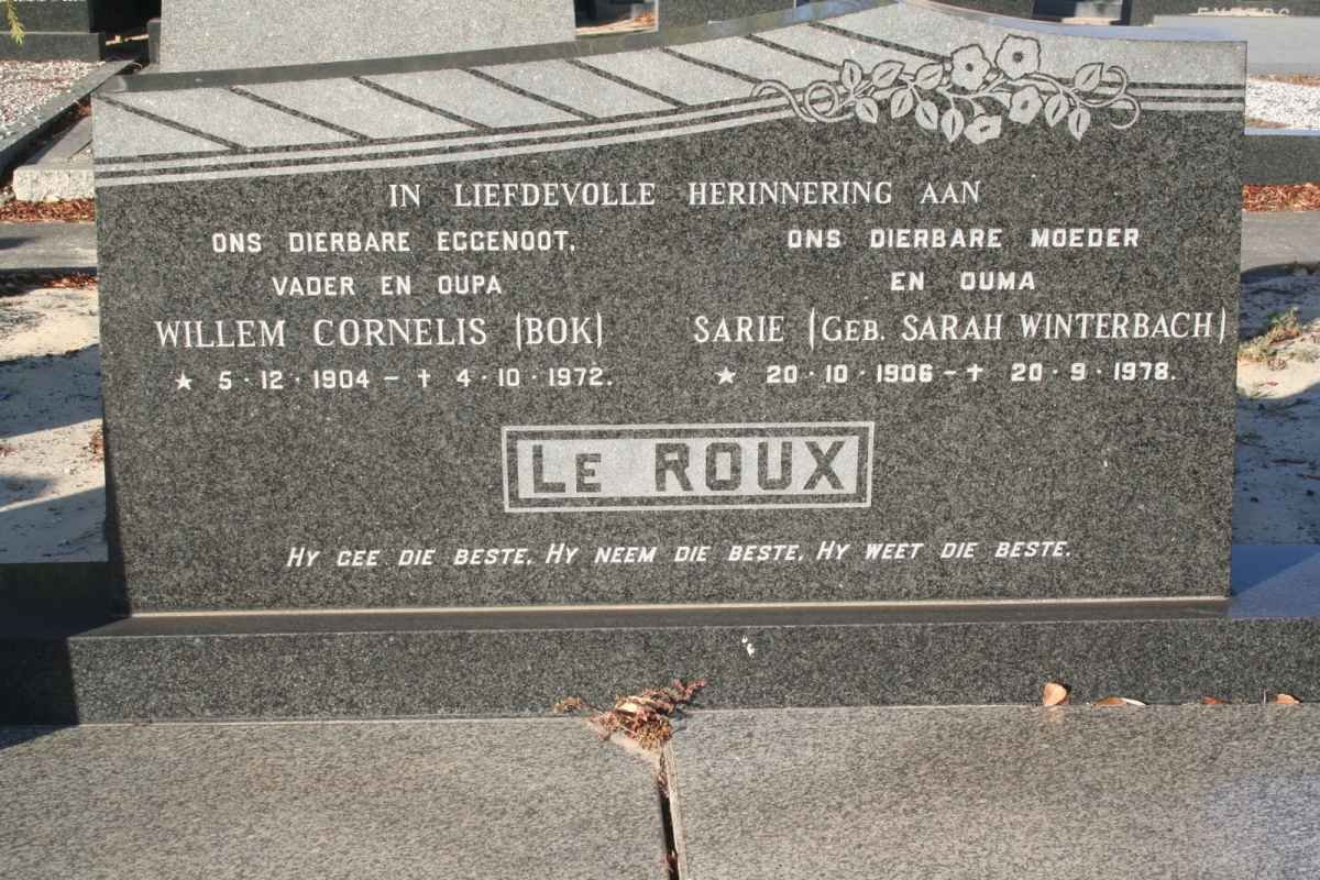 ROUX Willem Cornelis, le 1904-1972 &amp; Sarah WINTERBACH 1906-1978